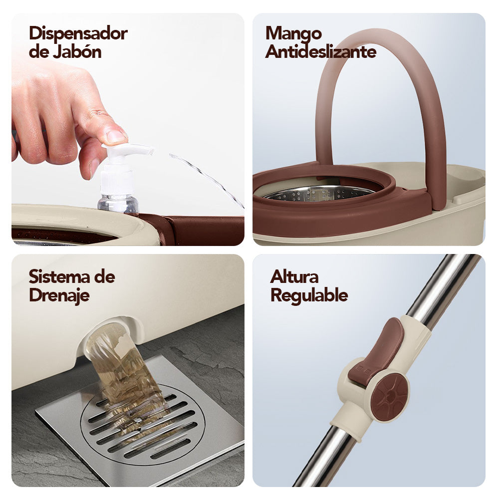 Trapeador Giratorio 2 Mopas con Ruedas Y Asa B83