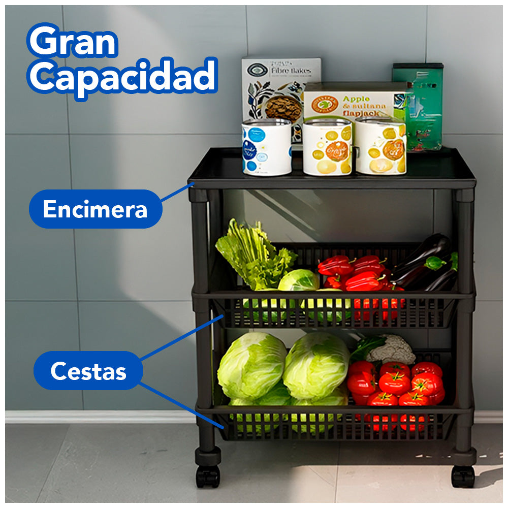 Carrito Organizador 3 Niveles con Ruedas Multiusos YH7