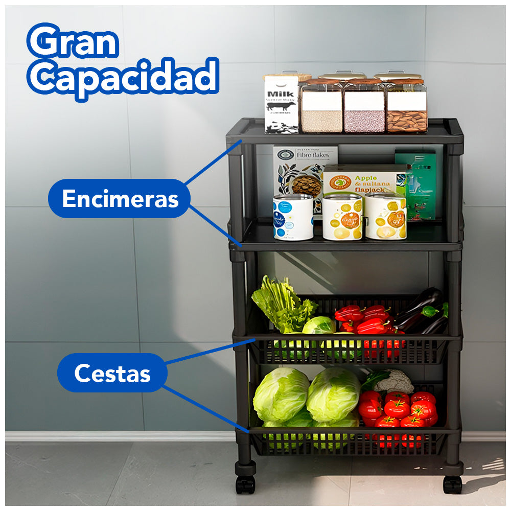 Carrito Organizador 4 Niveles con Ruedas Multiusos YH8