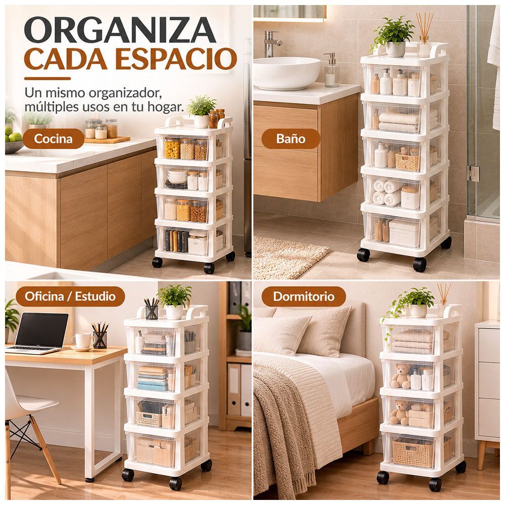 Carrito Organizador Multiuso 5 Niveles con Cajones y Ruedas 360° para Baño KH5