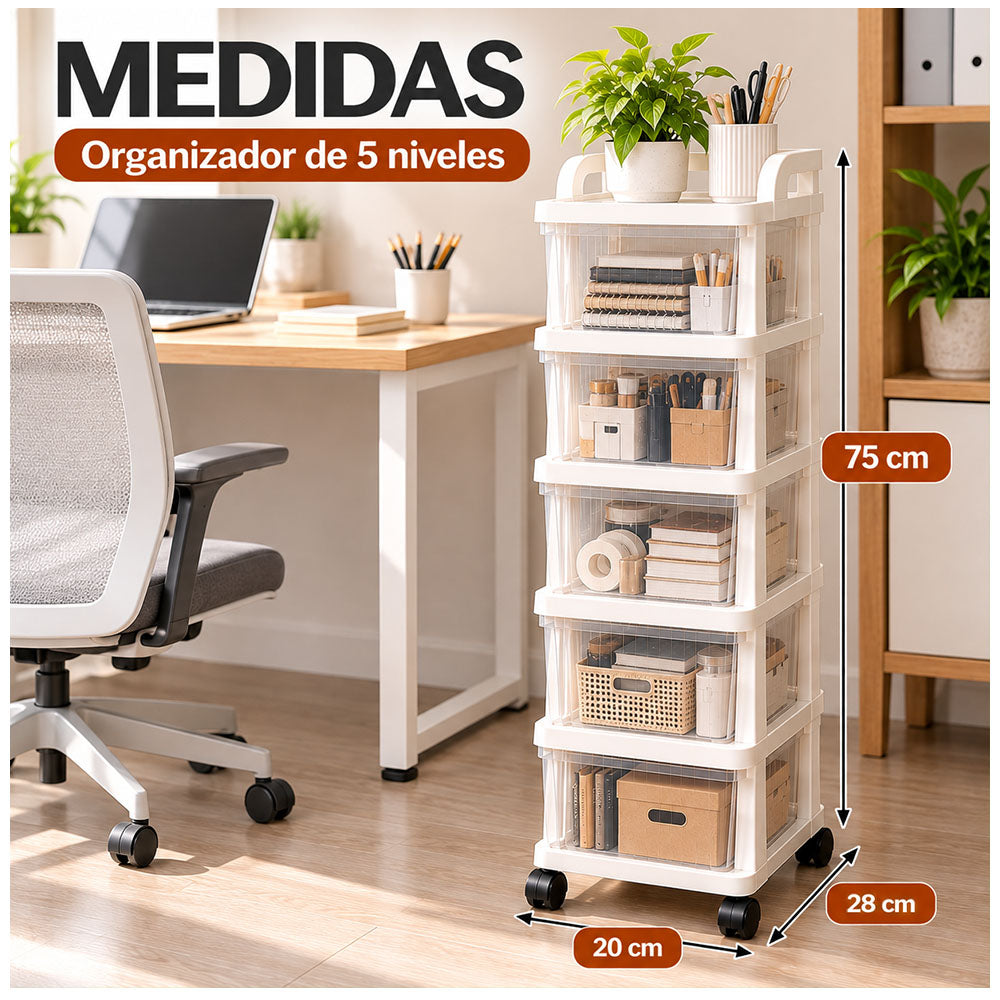 Carrito Organizador Multiuso 5 Niveles con Cajones y Ruedas 360° para Cocina KH5