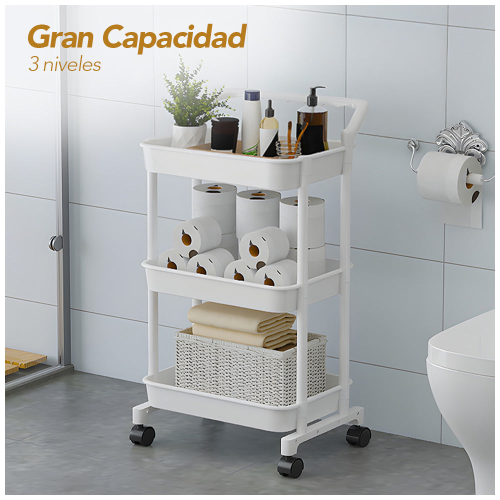 Carrito Organizador 3 Niveles con Ruedas Y Asa para Cocina C92