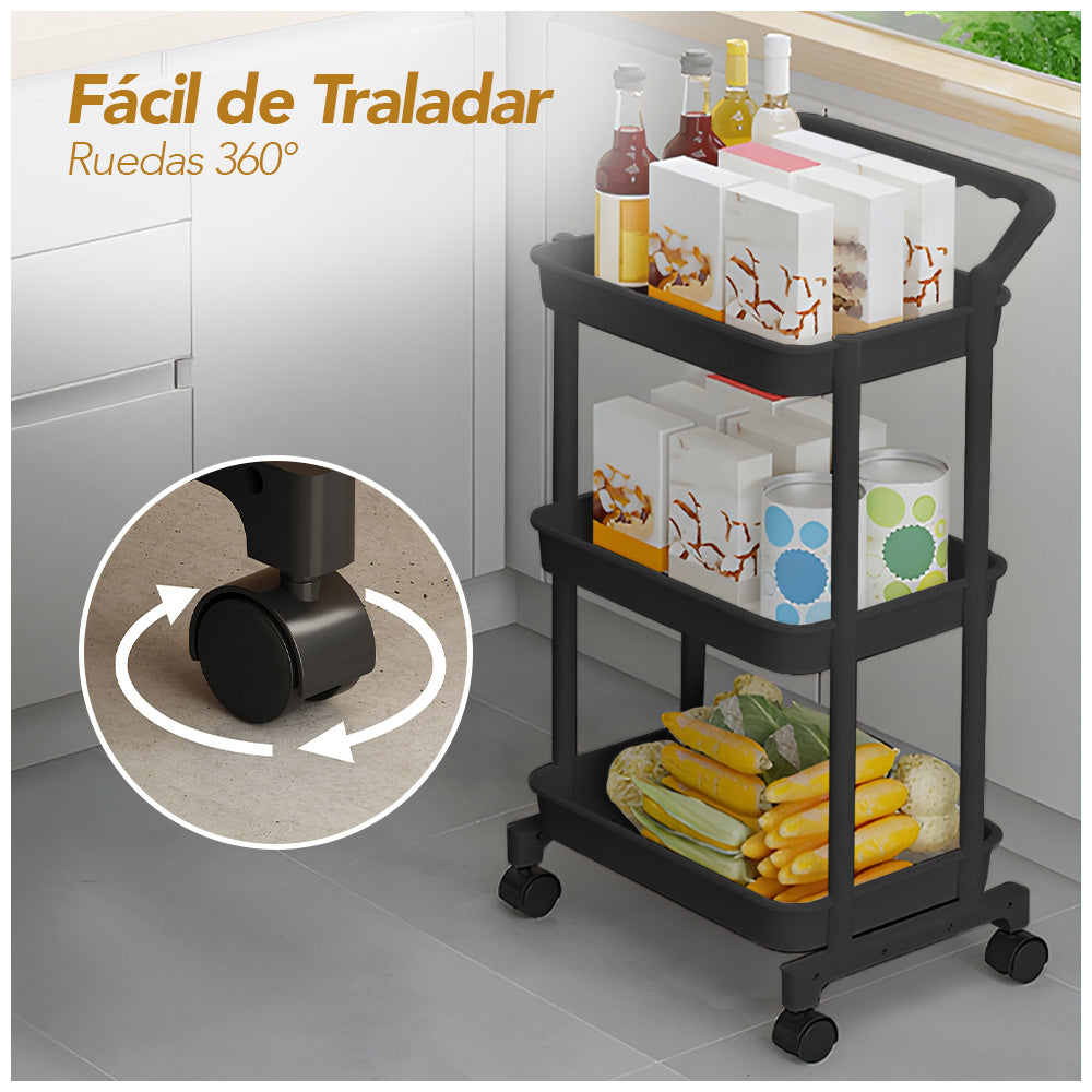 Carrito Organizador 3 Niveles con Ruedas Y Asa para Cocina C92