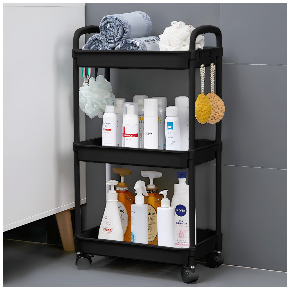Carrito Organizador 3 Niveles con Ruedas y Colgadores para Baño C76