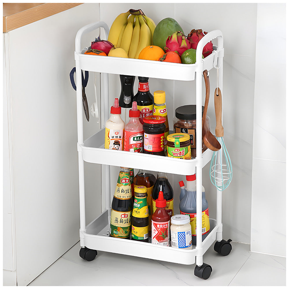Carrito Organizador 3 Niveles con Ruedas y Colgadores para Cocina C76