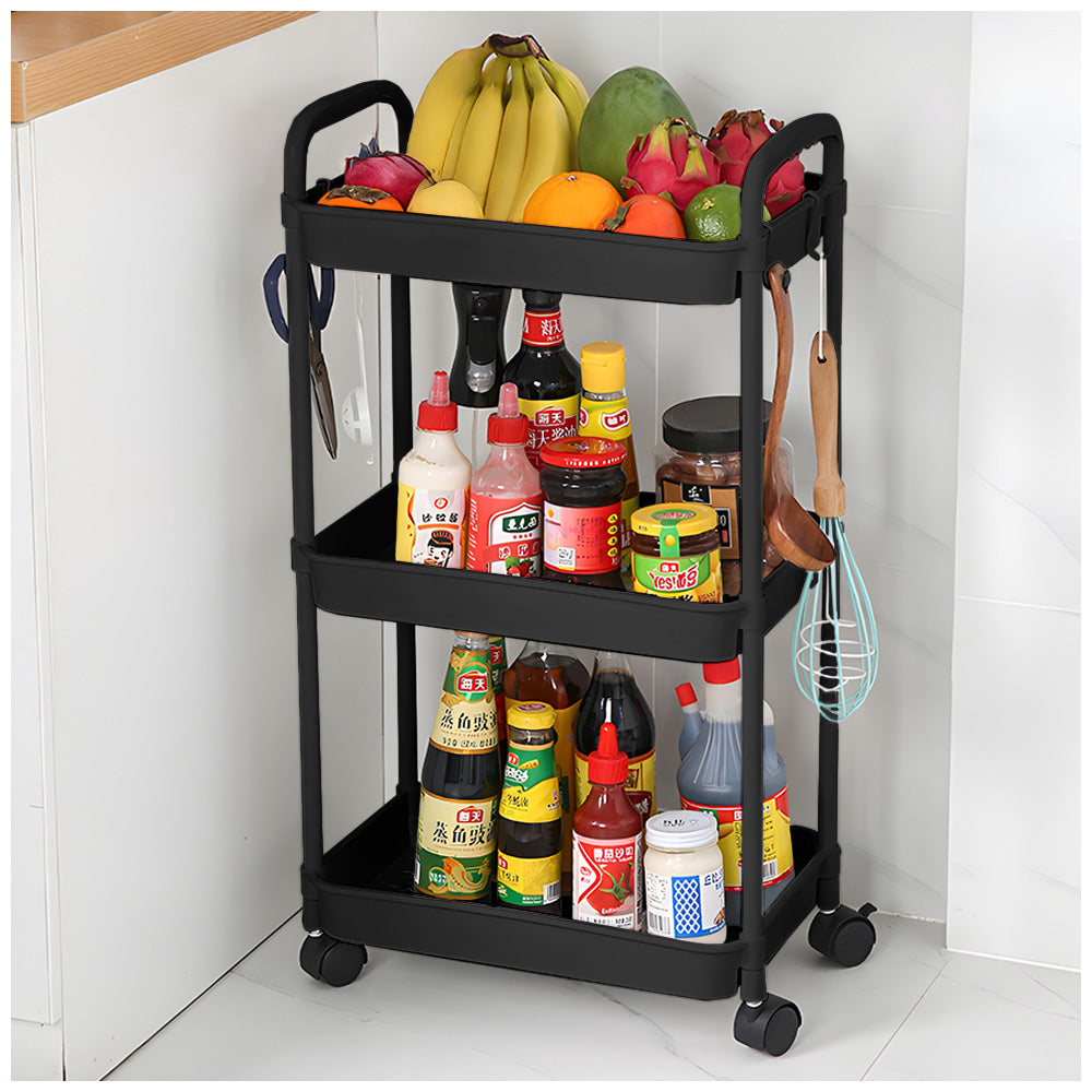 Carrito Organizador 3 Niveles con Ruedas y Colgadores para Cocina C76