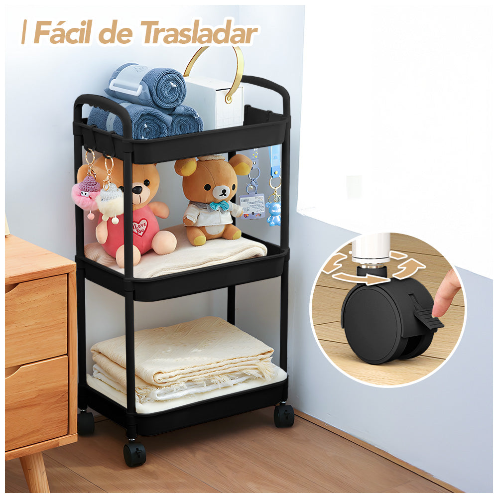 Carrito Organizador 3 Niveles con Ruedas y Colgadores para Cocina C76