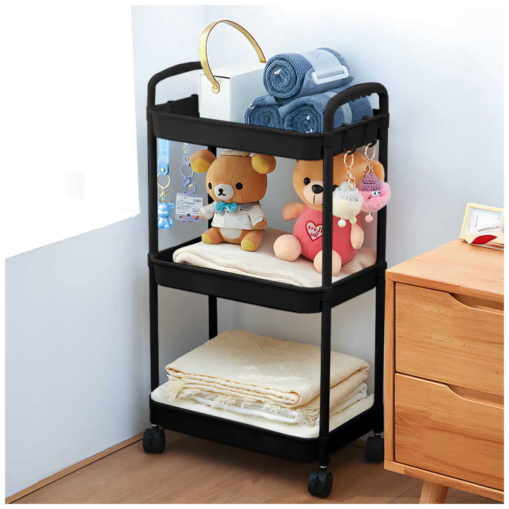Carrito Organizador 3 Niveles con Ruedas y Colgadores para Dormitorio C76