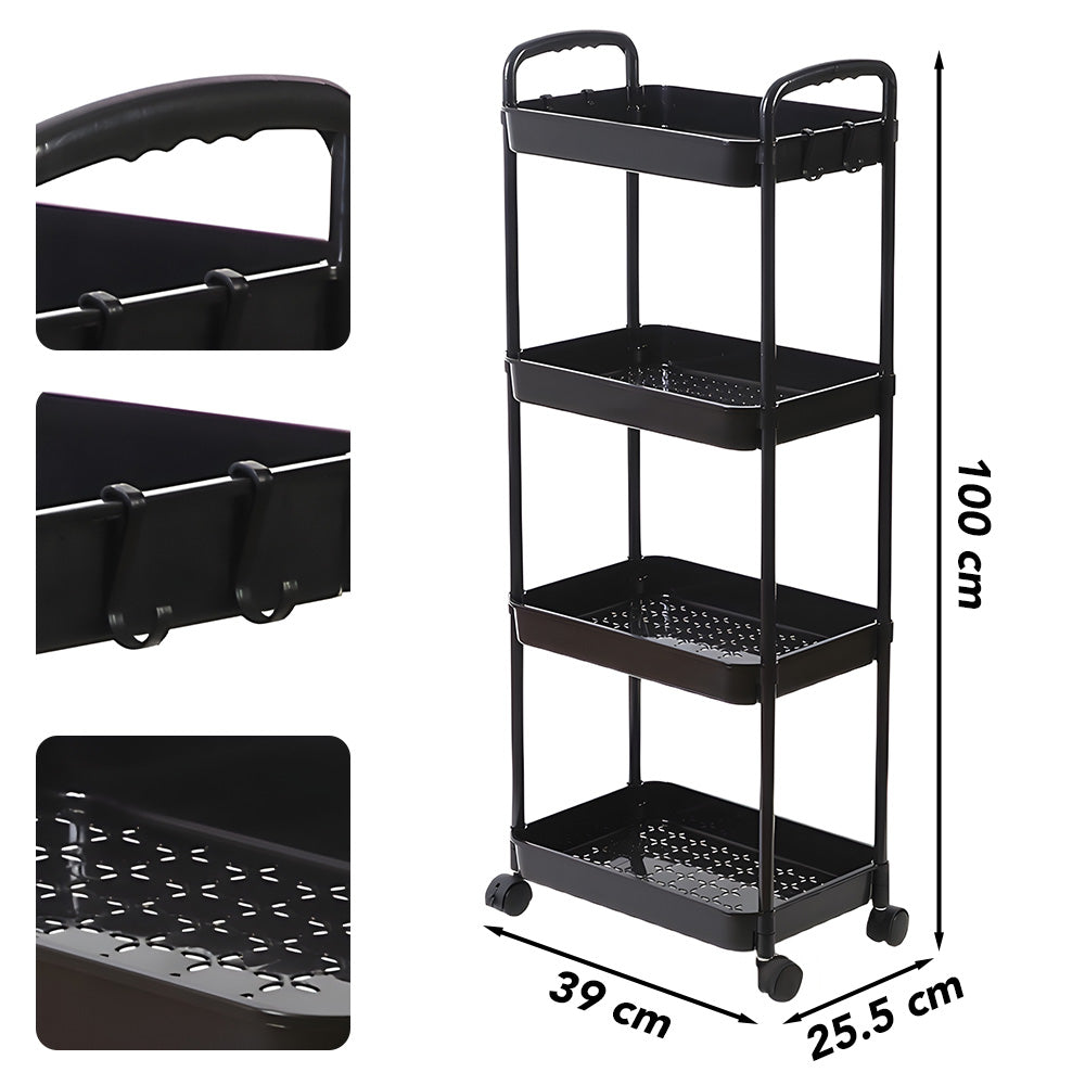 Carrito Organizador 4 Niveles con Ruedas y Colgadores para Baño C78