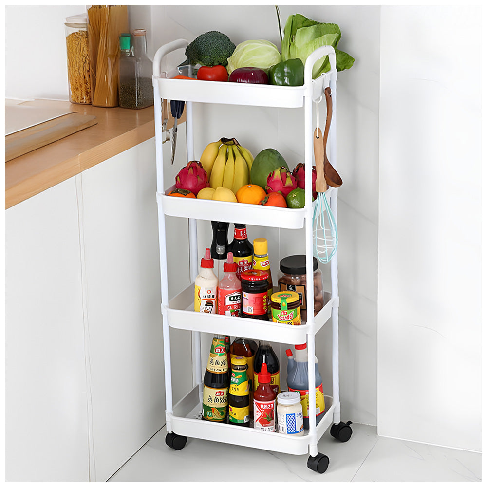 Carrito Organizador 4 Niveles con Ruedas y Colgadores para Cocina C78