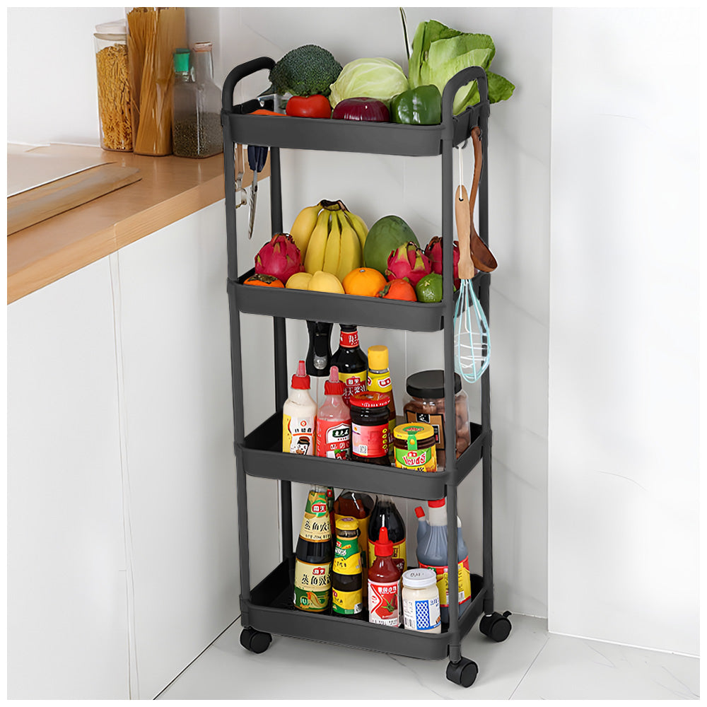 Carrito Organizador 4 Niveles con Ruedas y Colgadores para Cocina C78