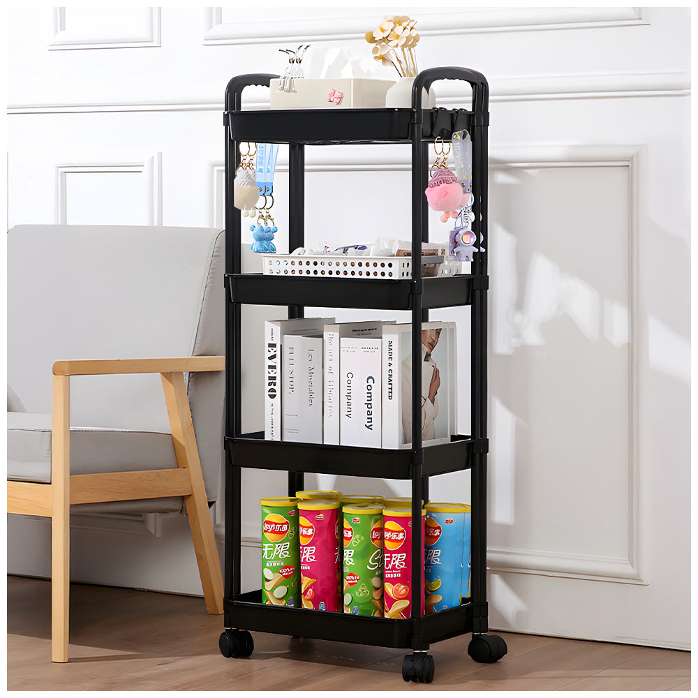 Carrito Organizador 4 Niveles con Ruedas y Colgadores para Dormitorio C78