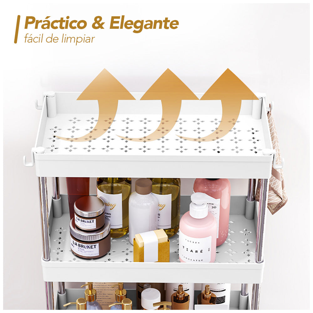 Carrito Organizador Elegante 4 Niveles con Colgadores para Cocina AJ8