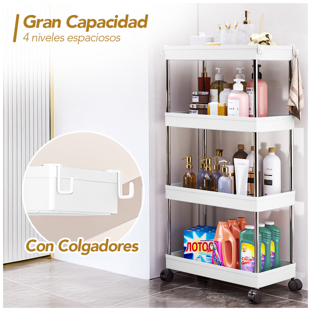 Carrito Organizador Elegante 4 Niveles con Colgadores para Cocina AJ8