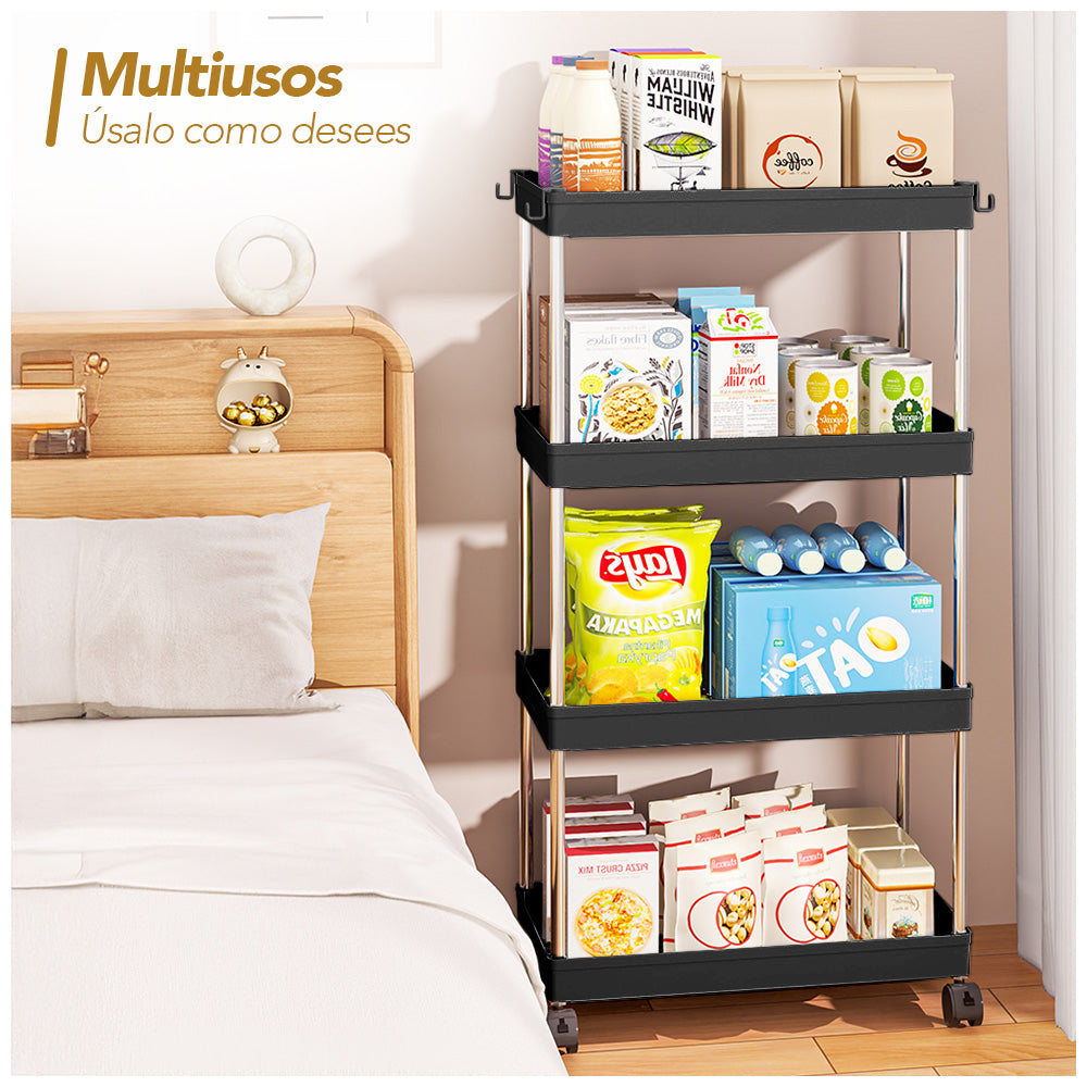 Carrito Organizador Elegante 4 Niveles con Colgadores para Cocina AJ8