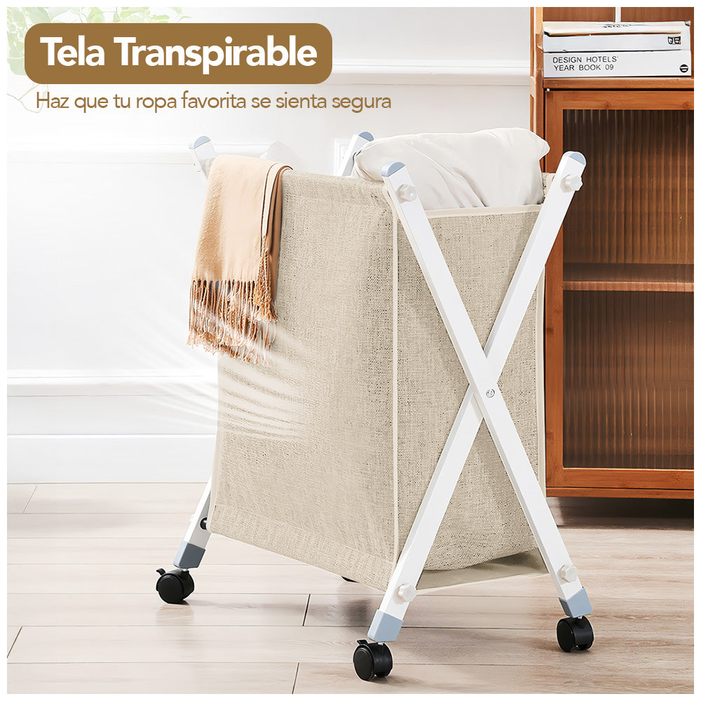 Cesto de Ropa Plegable con Ruedas Beige XW5