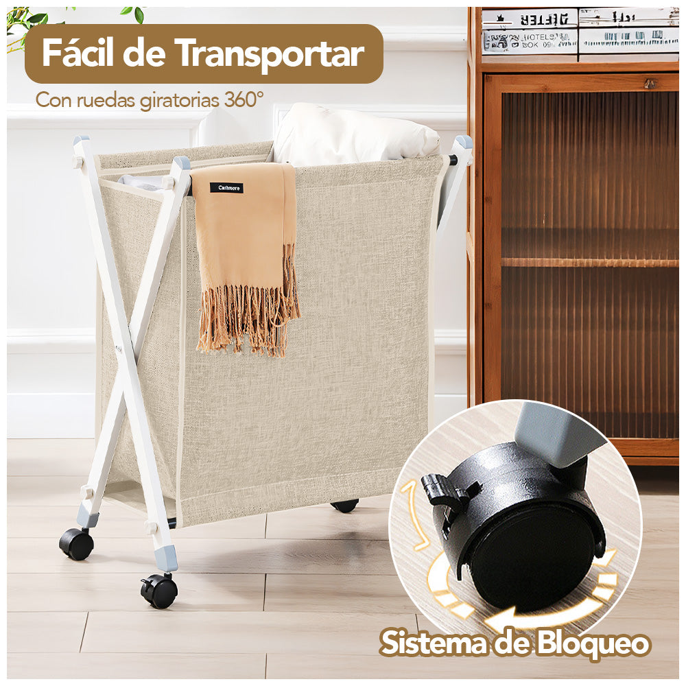 Cesto de Ropa Plegable con Ruedas Beige XW5