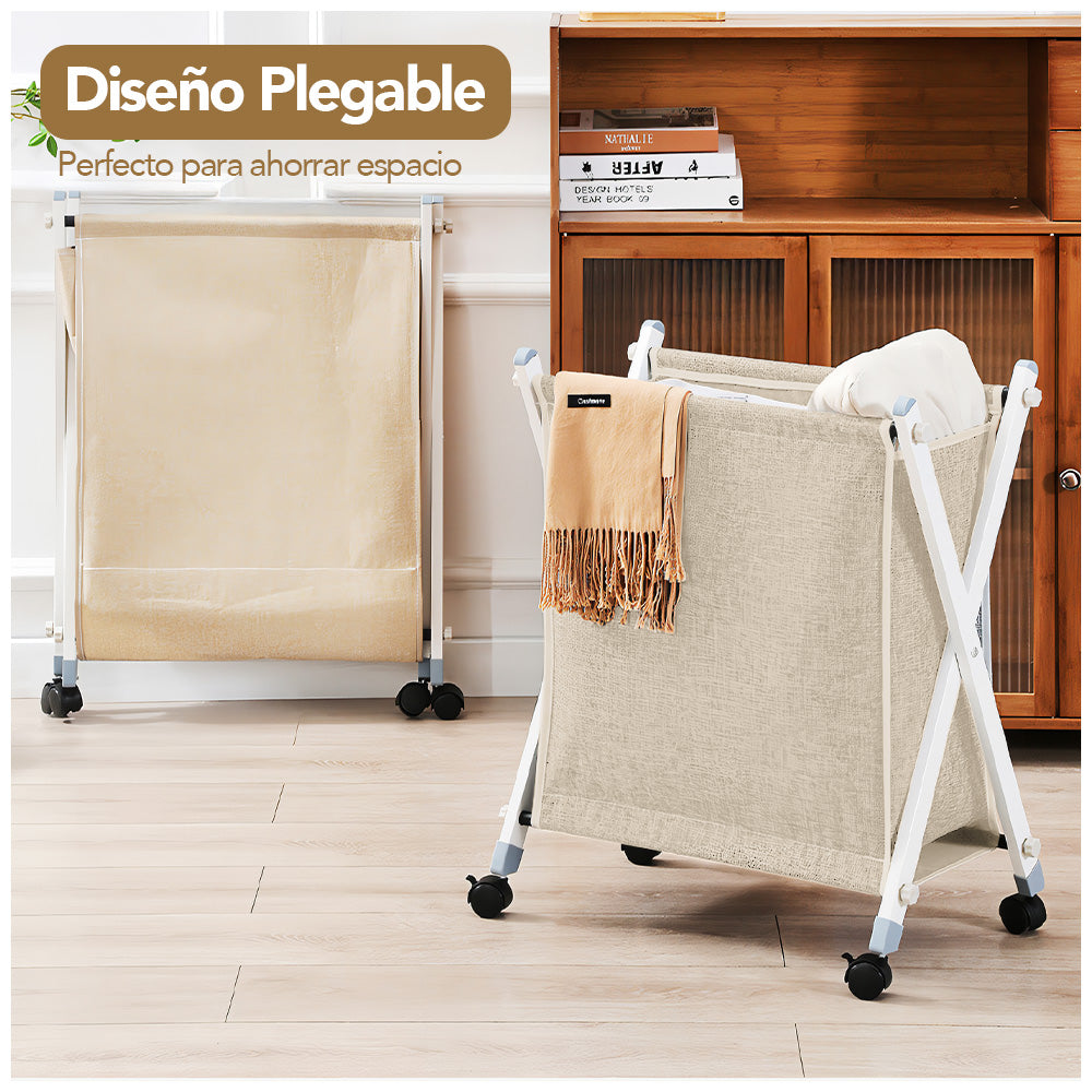 Cesto de Ropa Plegable con Ruedas Beige XW5