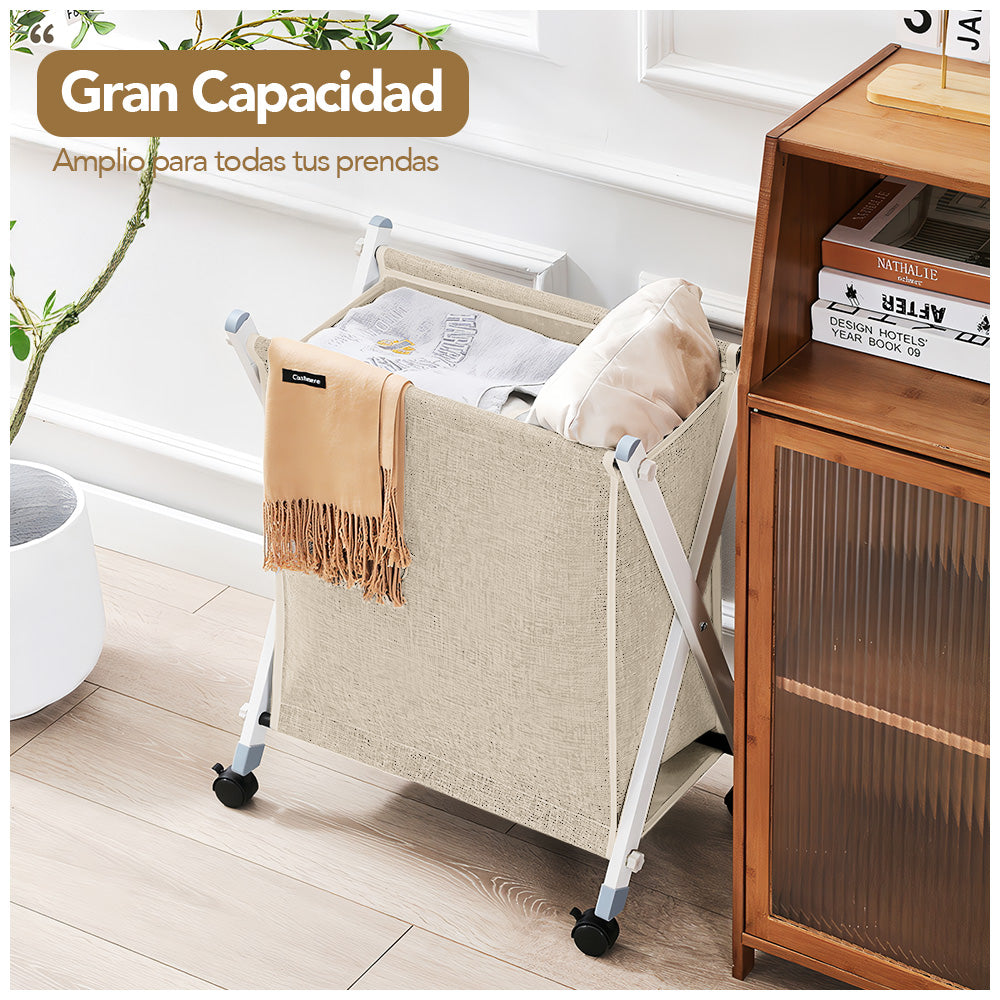 Cesto de Ropa Plegable con Ruedas Beige XW5