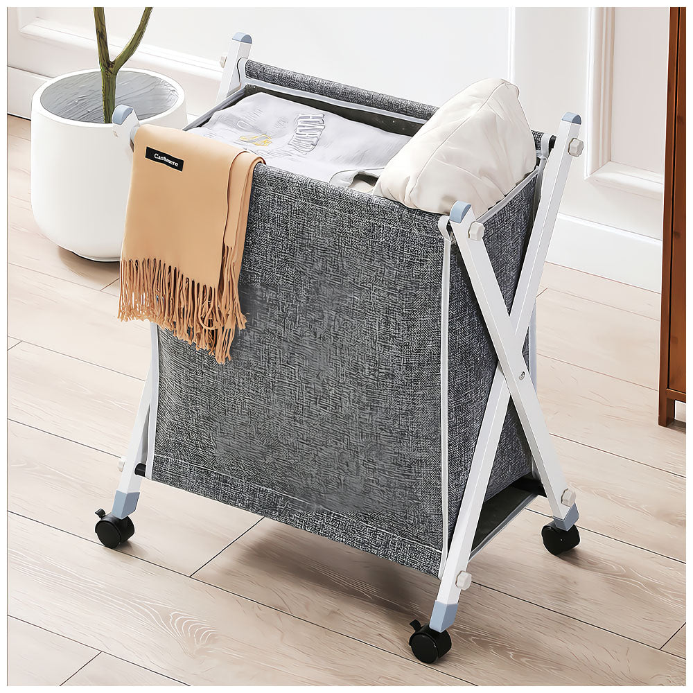 Cesto de Ropa Plegable con Ruedas Beige XW5
