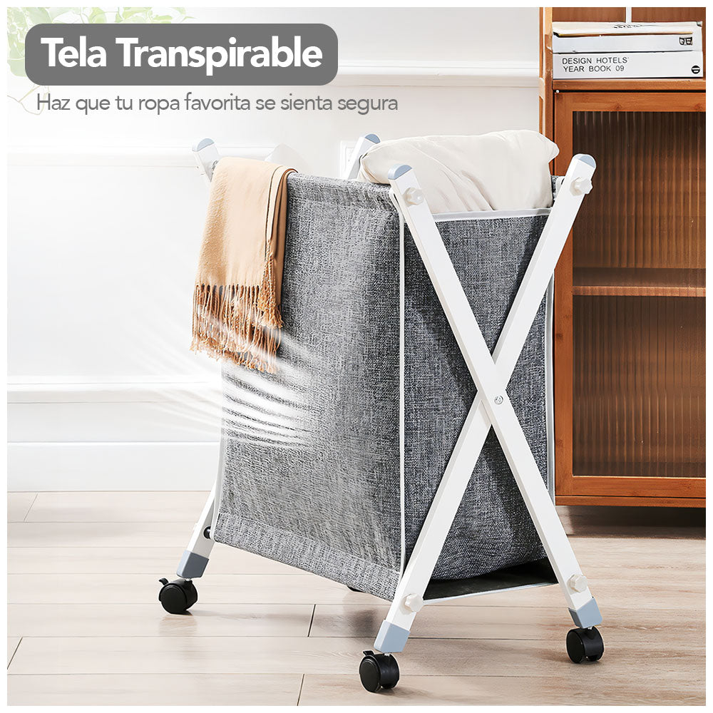 Cesto de Ropa Plegable con Ruedas Beige XW5