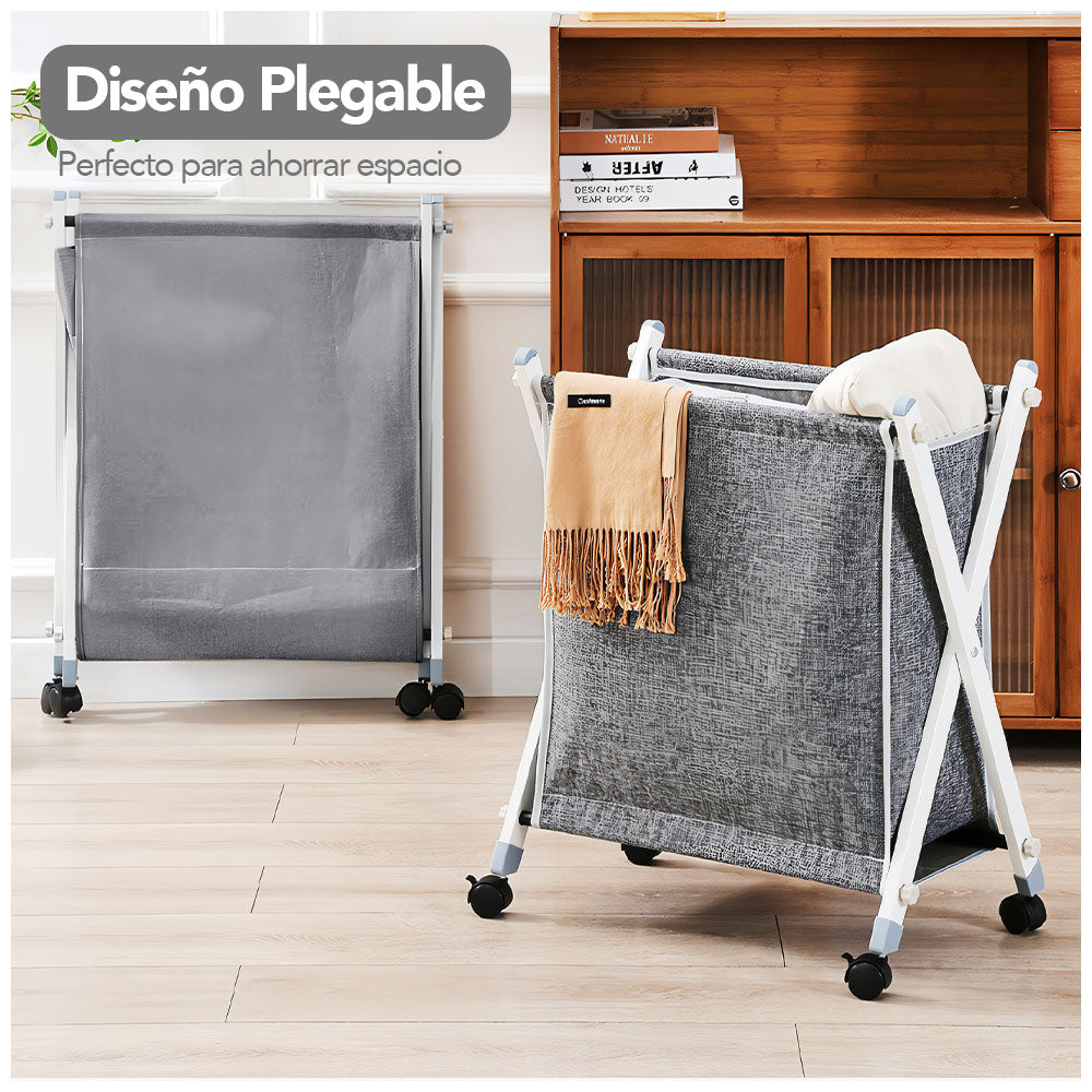 Cesto de Ropa Plegable con Ruedas Beige XW5