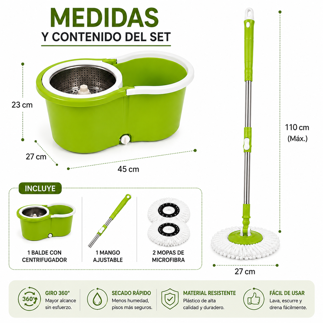 Trapeador con Escurridor Giratorio Automático con Mopa de Regalo WW1