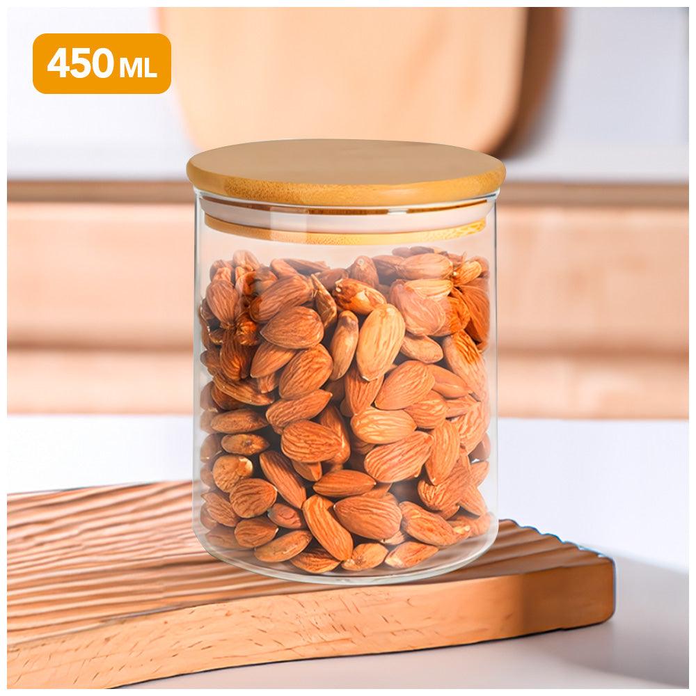 Frasco de Vidrio Hermético con Tapa de Bambú 450 ML F85