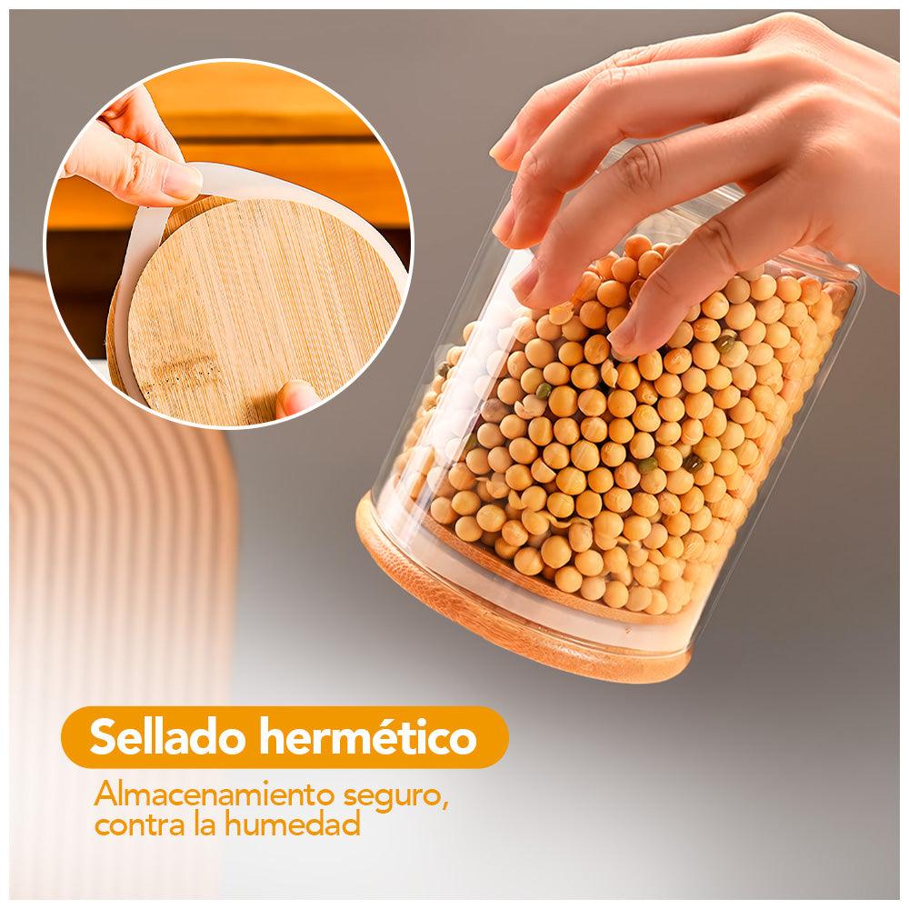 Frasco de Vidrio Hermético con Tapa de Bambú 450 ML F85