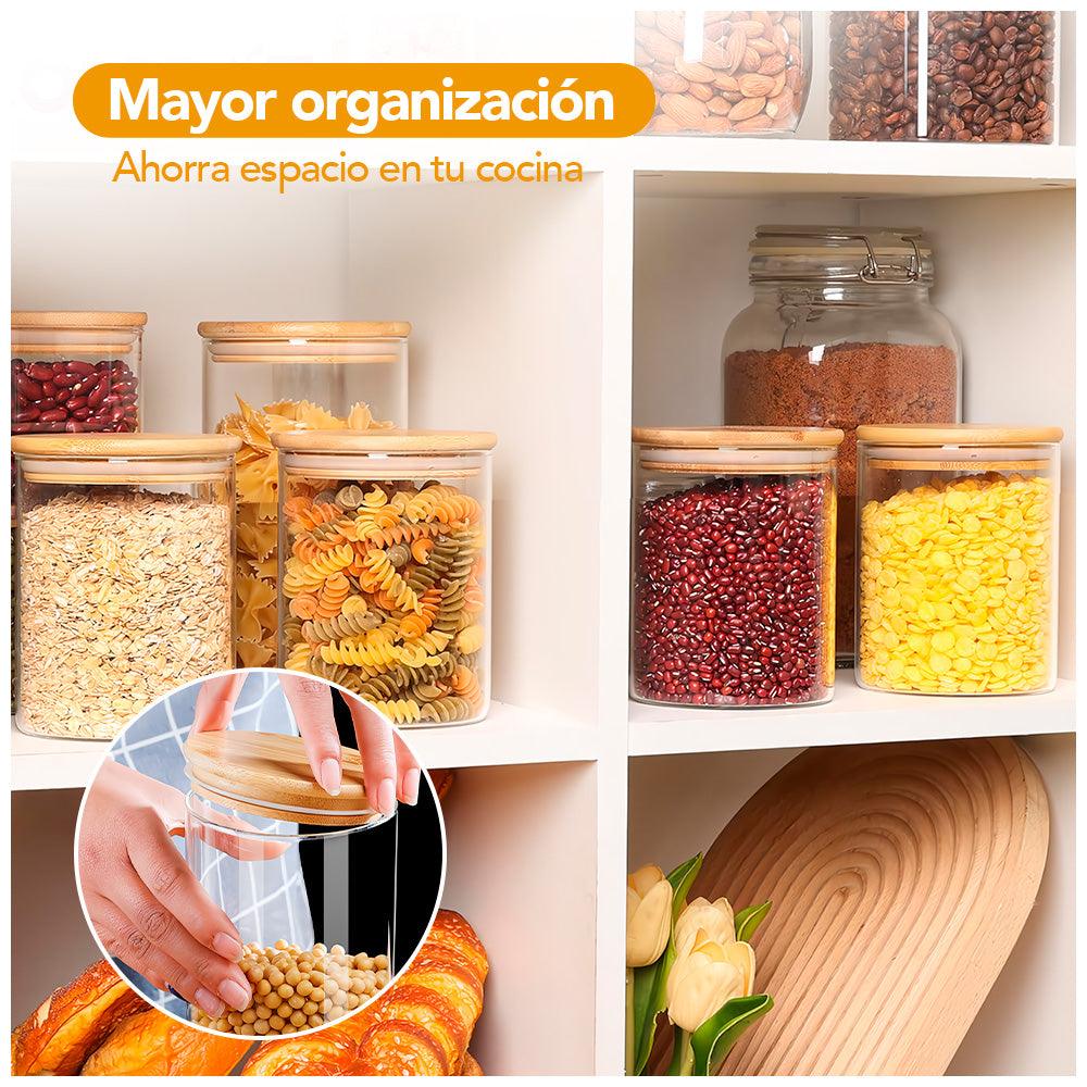 Frasco de Vidrio Hermético con Tapa de Bambú 450 ML F85