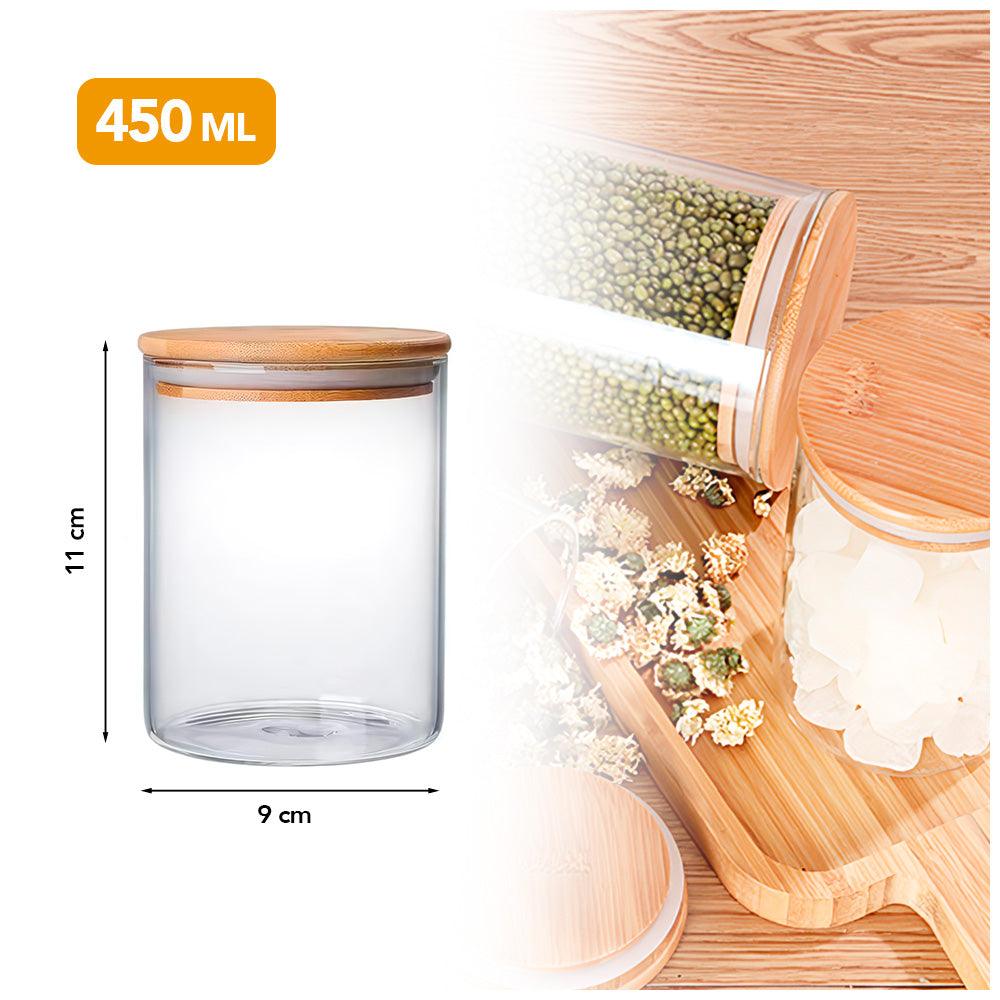 Frasco de Vidrio Hermético con Tapa de Bambú 450 ML F85