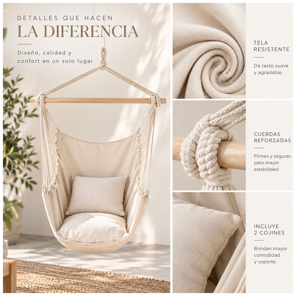 Hamaca Silla Colgante Portátil con Cojines LJ4