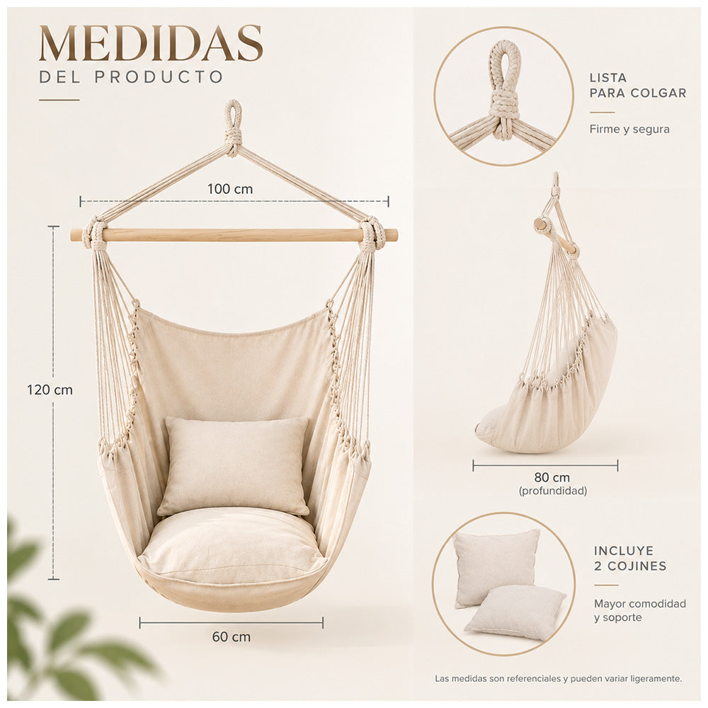 Hamaca Silla Colgante Portátil con Cojines LJ4