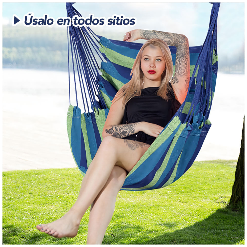 Hamaca Silla Colgante con Cojínes Y Funda 100cm X 130cm Multicolor A58