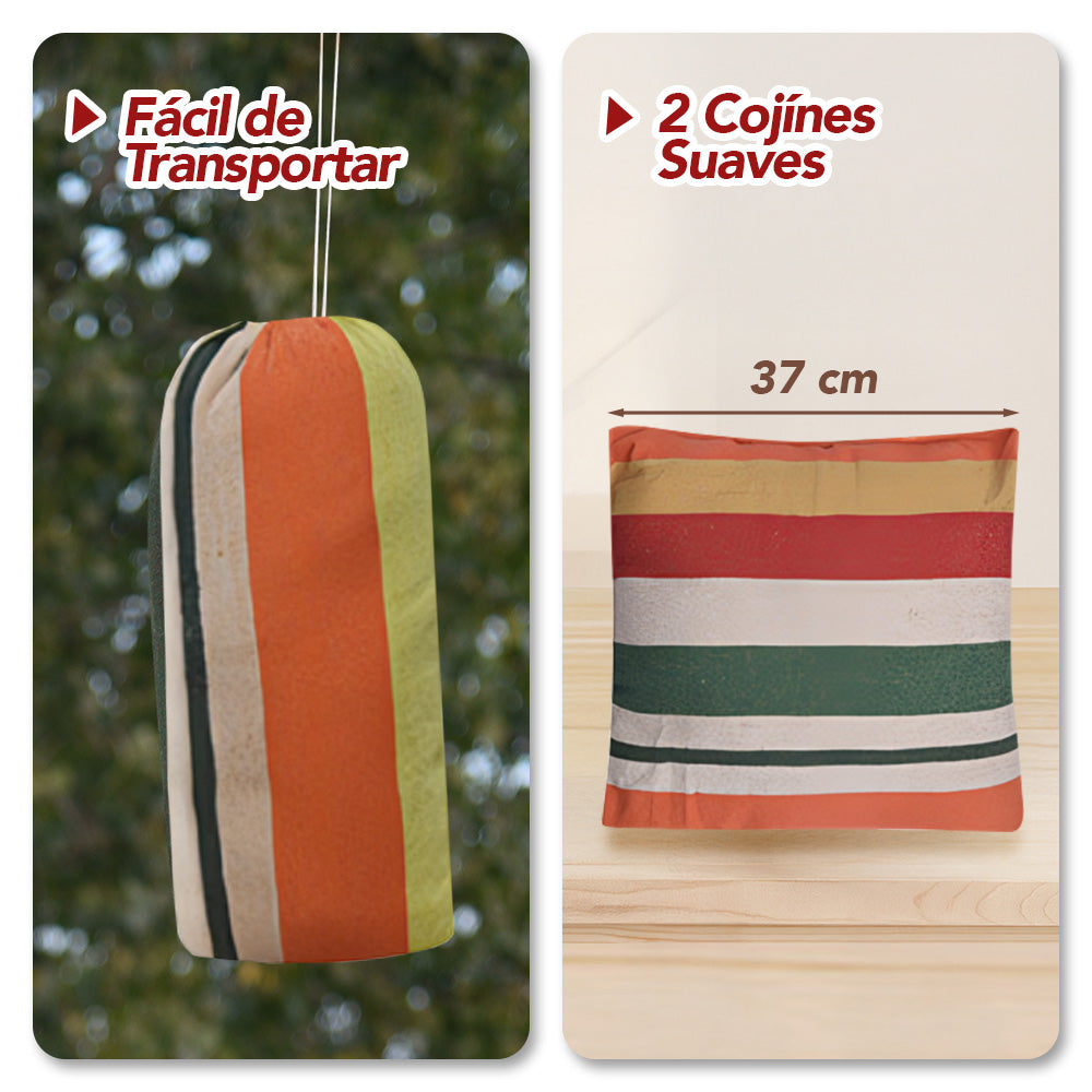 Hamaca Silla Colgante con Cojínes Y Funda 100cm X 130cm Multicolor A58