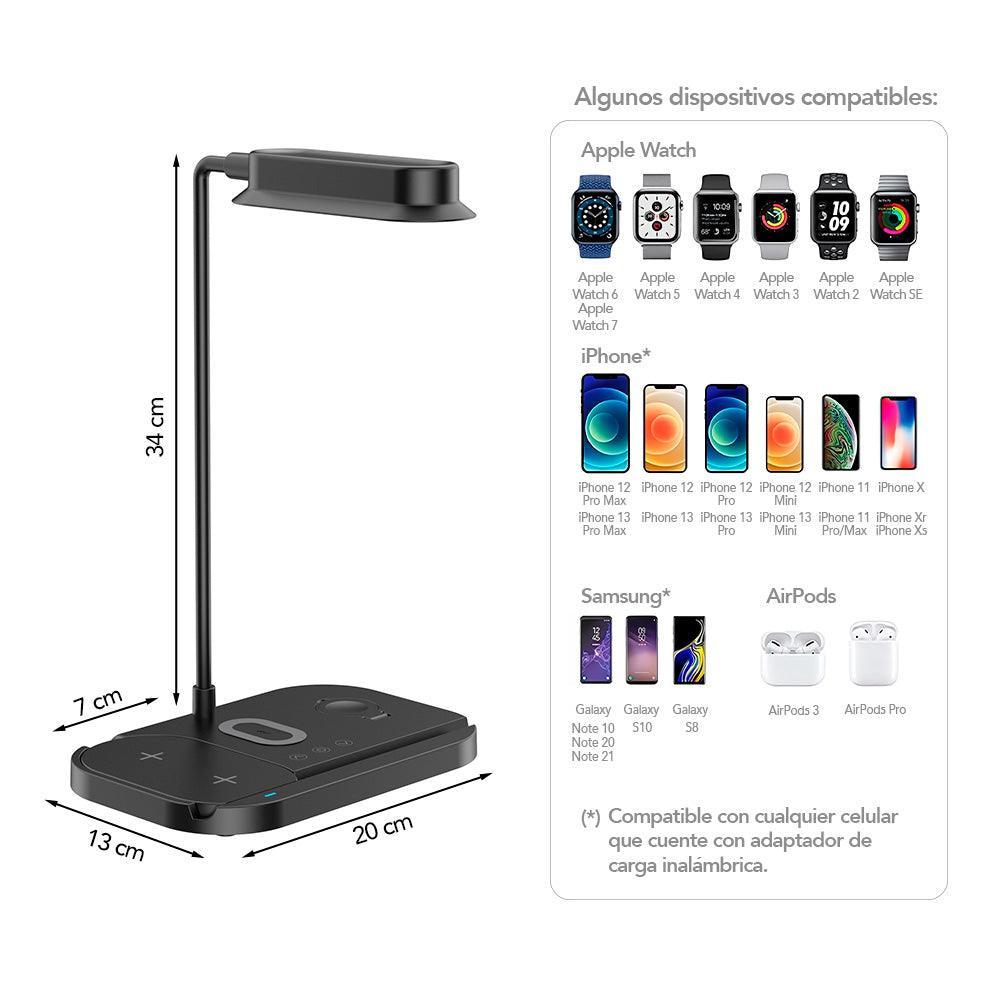 Cargador Inalámbrico 4 en 1 con Lámpara LED Flexible T80