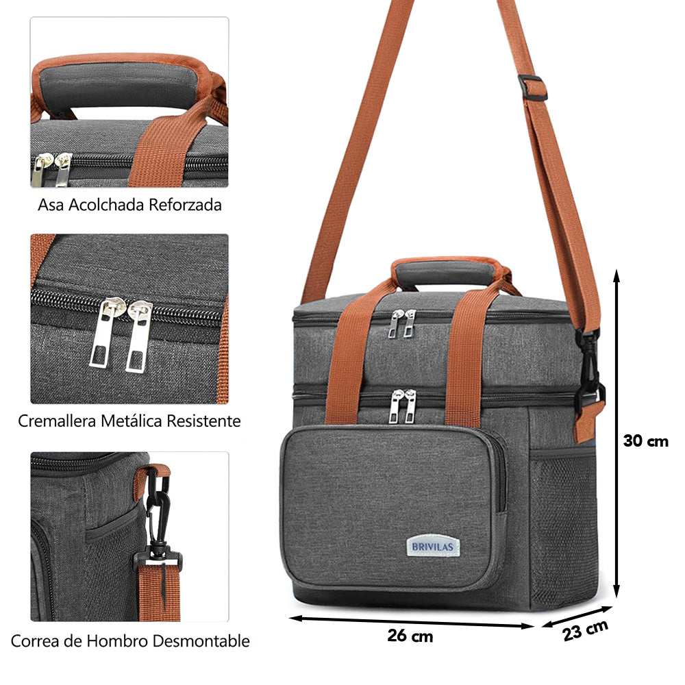 Lonchera Térmica Doble Compartimento Impermeable con Correa Ajustable YG4
