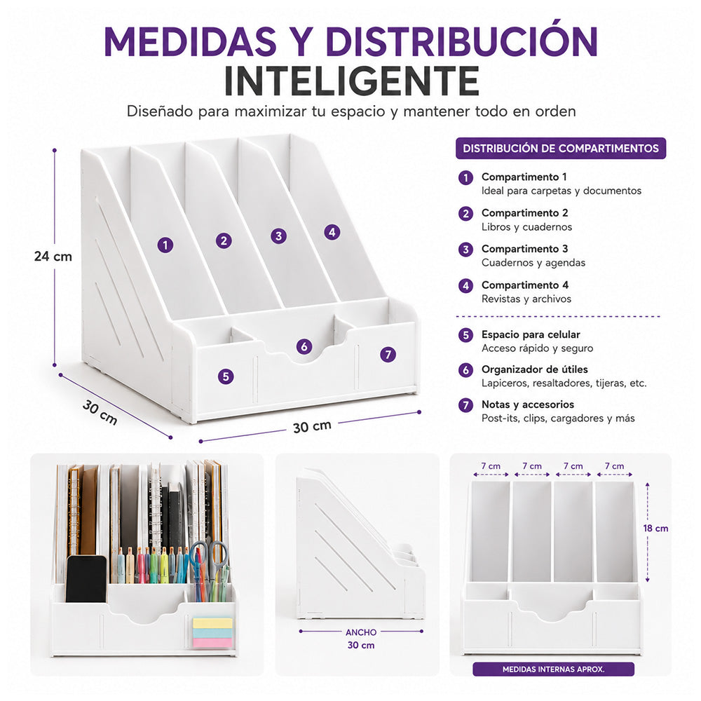 Organizador de Escritorio con Compartimentos para Oficina Estudio y Hogar A42