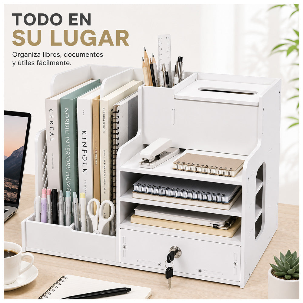 Organizador de Escritorio Multifuncional con Cajón con Llave