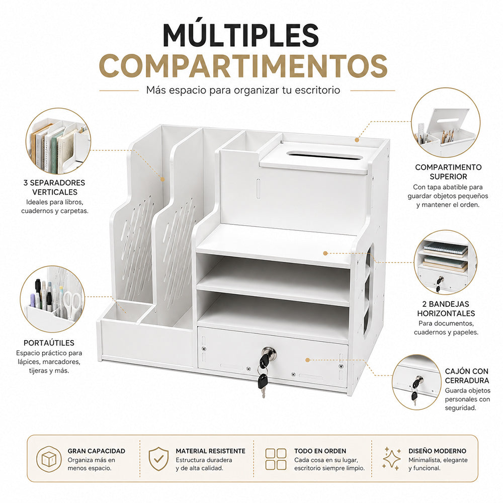 Organizador de Escritorio Multifuncional con Cajón con Llave