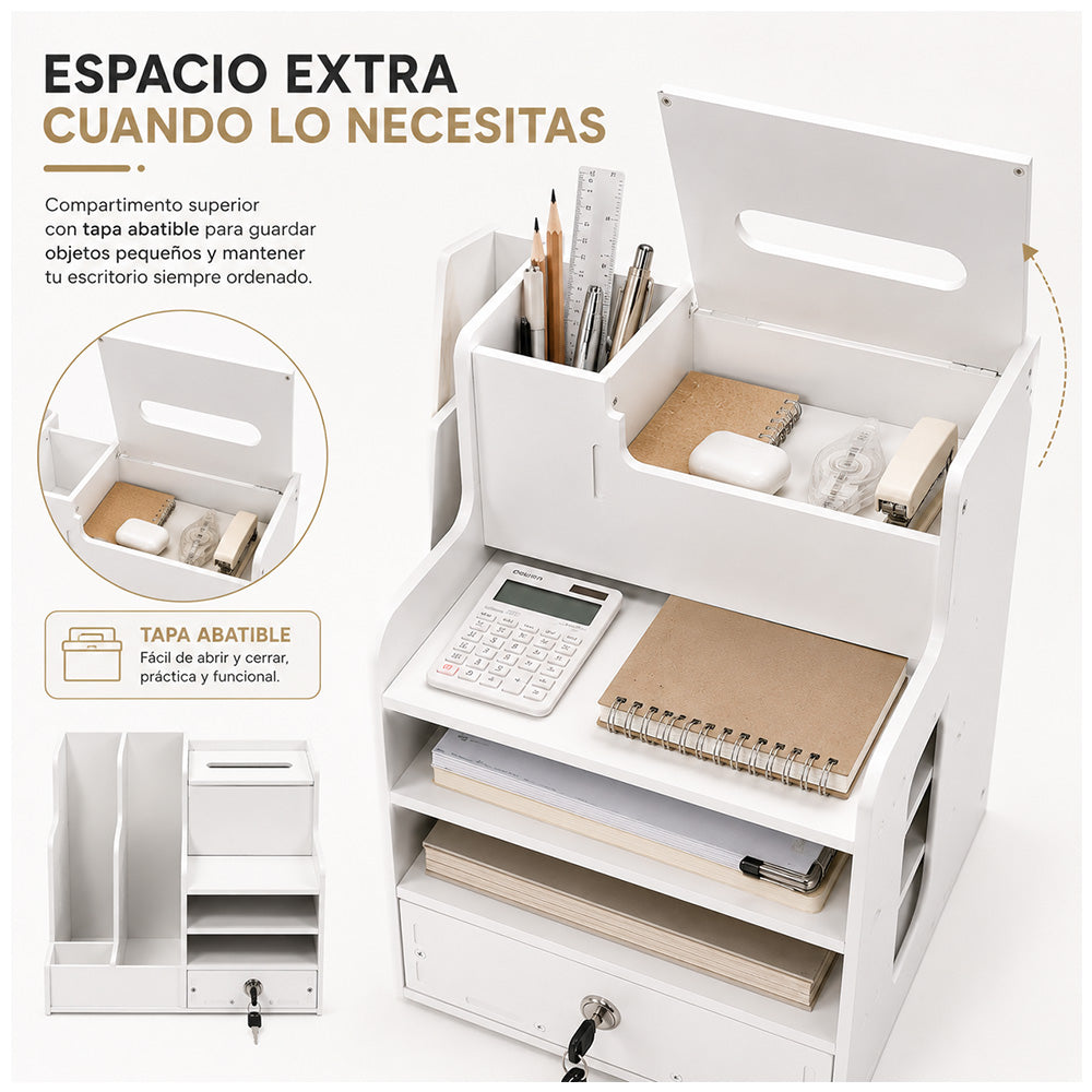 Organizador de Escritorio Multifuncional con Cajón con Llave