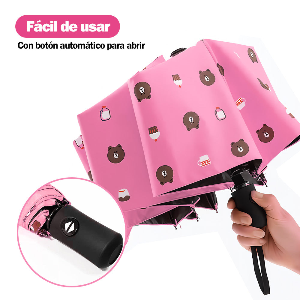 Paraguas Plegable con Protección UV Sombrilla de Mano Diseño Osito KL5