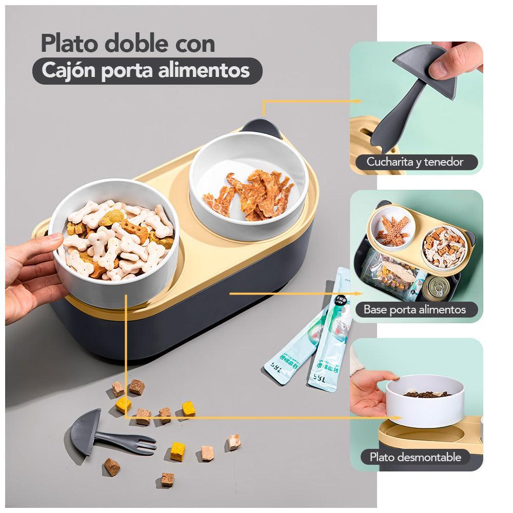 Plato Elevado Doble para Perros Gatos con Base MM3
