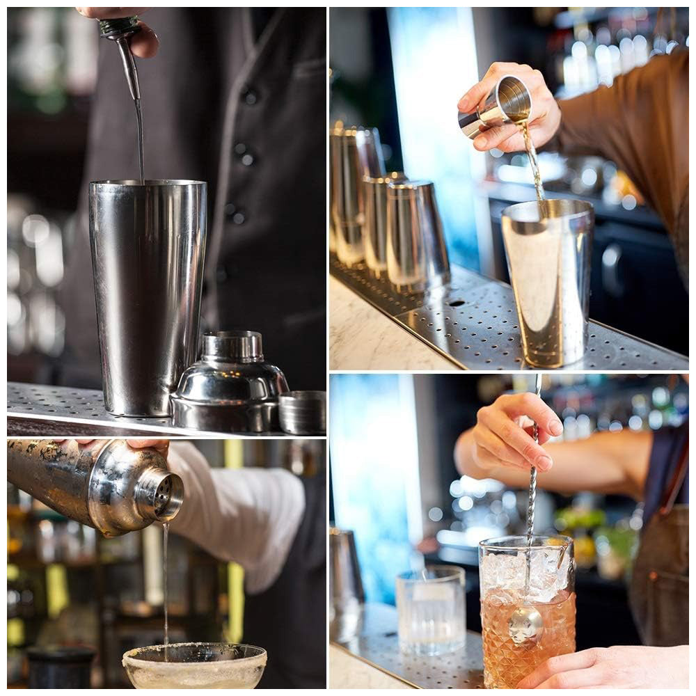Set de Coctelería Profesional 12 Piezas de Acero con Base de Bambú SL1