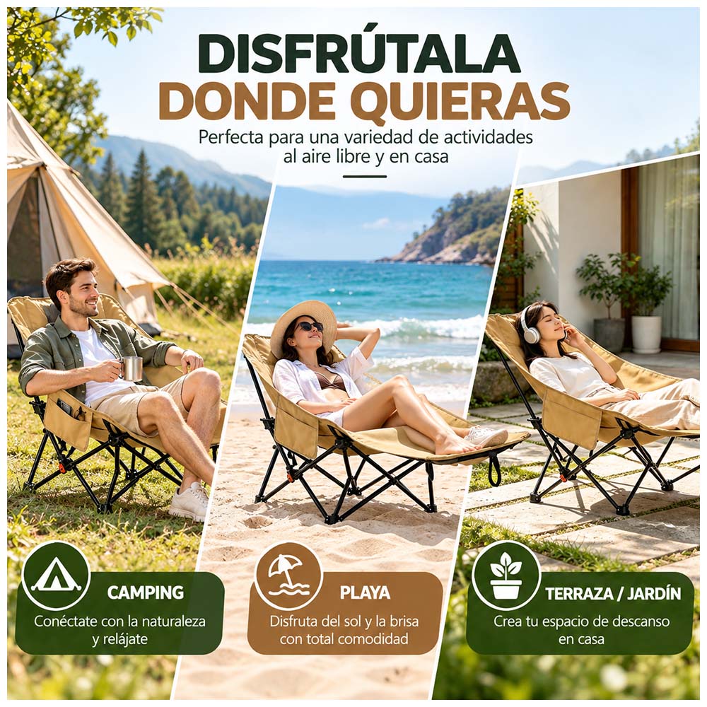 Silla de Camping Reclinable Plegable 2 en 1 con Reposapiés y Funda Transportadora SP8