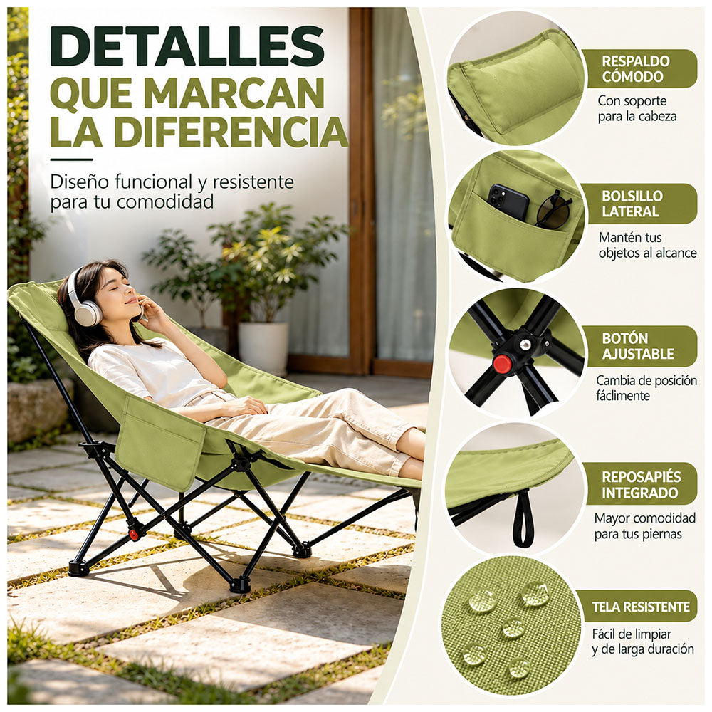 Silla de Camping Reclinable Plegable 2 en 1 con Reposapiés y Funda Transportadora SP8