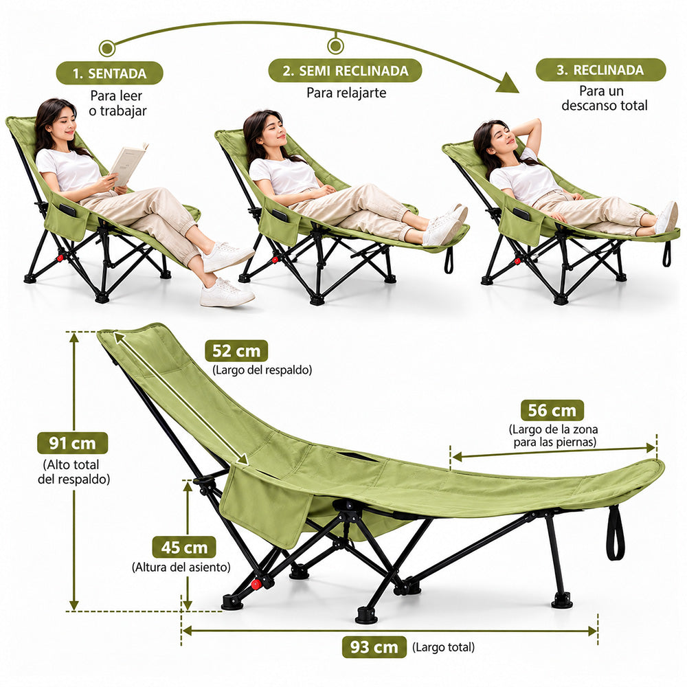 Silla de Camping Reclinable Plegable 2 en 1 con Reposapiés y Funda Transportadora SP8