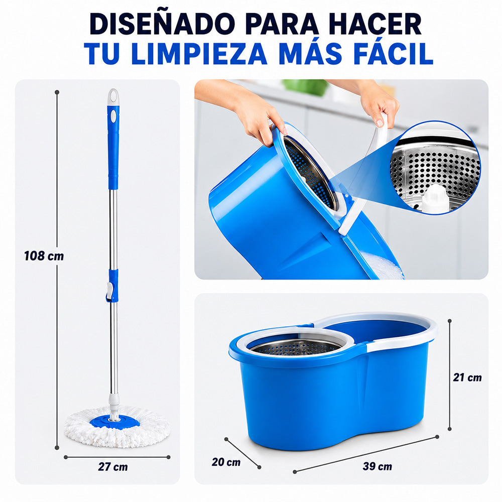 Trapeador con Escurridor Giratorio Automático 2 Mopas BY1