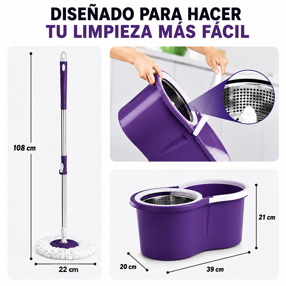 Trapeador con Escurridor Giratorio Automático 2 Mopas BY1