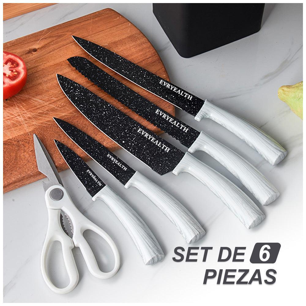 Juego de Cuchillos 6 Piezas de Acero con Base Blanco K56 - Keller Perú